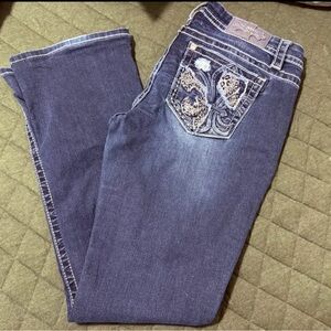 Miss Me Dark Blue Boot Cut Jeans with Embroidery